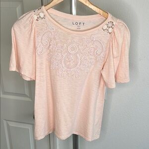 Loft XSP pink slip on T-shirt blouse with lace